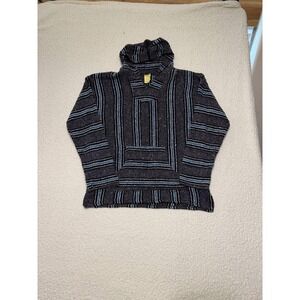 Frank's Baja Hoodie Mens XL Black Blue White Striped Acrylic Surf Pullover